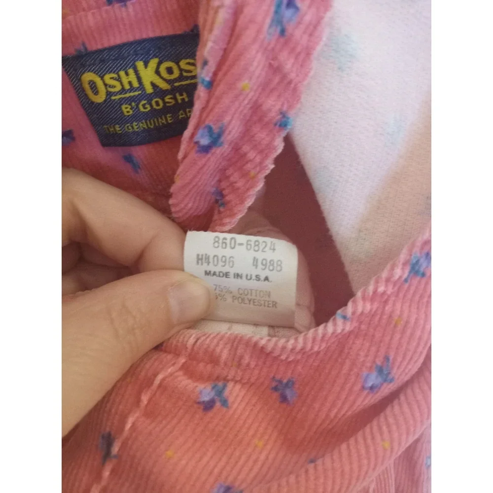 VTG 80s OshKosh B'gosh Pink Floral Print Corduroy Bib Overalls‎ 18 Months